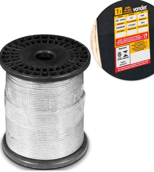 CABO DE ACO 1.60 - 1/16 6X7 ROLO COM 100MTS GALVANIZADO*