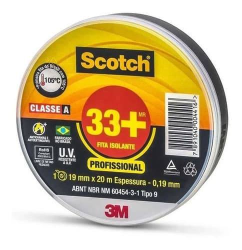 FITA ISOLANTE 19 X 10 - 105ºC 750V PROFISSIONAL PRETA 3M
