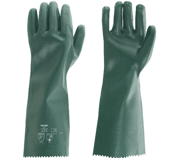 LUVA PVC LISA VERDE COM FORRO T09.5 - 46CM - CA: 42.319
