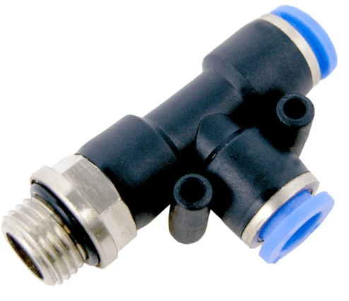 CONEXAO "T" 1/4MX08MM - LATERAL ROSCA 1/4 MACHO TUBO 08MM