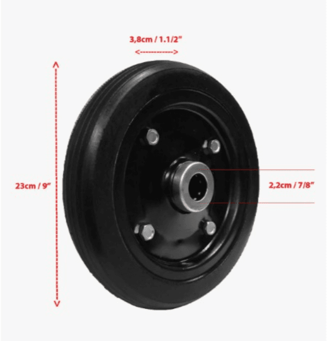 RODA COMPLETA CHAPA PNEU MACICO 9 X 38 X 7/8 150KG*